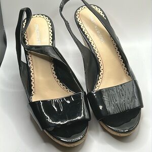 Johnston & Murphy Shoes Patent Leather Cork Wedge Black/Tan Size 8.5